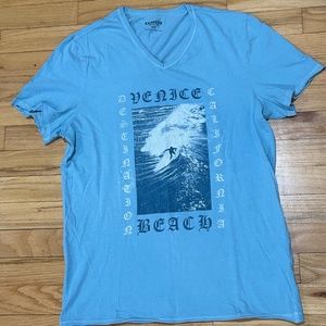 Express- men v neck graphic t-shirt Small baby blue